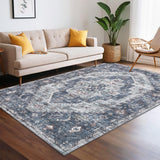 Garvee Washable Vintage Living Room Rugs 9x12 Blue Non-Slip Stain-Resistant Indoor Floor Carpet - Blue