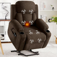 Garvee Large Power Lift Recliner Chair with Heat and Massage, 2 Cup Holders & Side Pocket, USB Port, Electric Lift Recliner for Elderly & Mobility Impaired, Chenille Brown
