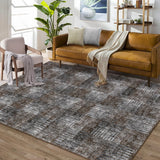 Garvee Brown Multi 9x12 Area Rug Large Machine Washable Rug for Living Room Plaid Checkered Accent Rug Stain Resistant Non-Slip Modern Abstract Aesthetic Floor Cover Carpet for Home Decor - Brown Multi