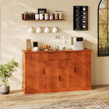 Garvee 58" Fluted Buffet Cabinet Sideboard with 4 Doors and 2 Drawers and Gold Handles for Dining Room and Kitchen, Walnut - Walnut