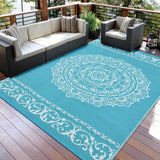 Garvee Outdoor Light Blue & White 9x18 Waterproof Reversible Plastic Straw Rug, Plastic Straw Indoor Outdoor Rug for Patio RV Camping Balcony Deck Backyard - Light Blue & White