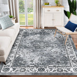 Garvee Area Rug 8x10 Living Room Floor Carpet, Low Pile Vintage Pearl Velvet Rug with Anti-Slip Backing, Machine Washable Soft Rug for Bedroom, Dining Room, Nursery Room, Gray Tones - Gray