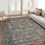 Garvee Area Rug 6x9 Washable Rug Dark Grey, Persian Vintage Rugs, Ultra-Thin Foldable Vintage Rugs for Bedroom, Dining Room, Home Office, Pet & Child Friendly, Low Pile, Non-Shedding - Dark Gray