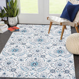 Garvee Area Rug 5x7 Washable Rug Vintage Paisley Print Rug Indoor Soft Low Pile Thin Rug Retro Distressed Accent Carpet Non Slip Non-Shedding Throw Rugs for Living Room Bedroom Dining Room Blue - Blue