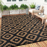 Garvee Outdoor Black & Brown 9x12 Waterproof Outdoor Plastic Straw Rug for Camping with Carry Bag, Reversible Easy Cleaning Portable Border Floor Mat Outside Carpet for RV Patio Backyard Deck Picnic - Black & Brown