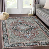 Garvee 8x10 Area Rug Vintage Distressed Machine Washable Area Rug for Living Room Bedroom Traditional Medallion Non-Slip Stain Resistant Accent Rug Carpet for Home Floor Decoration, Red/Black - Red Black