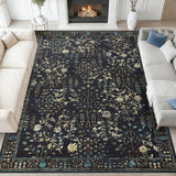 Garvee 5x7 Area Rug Vintage Retro Boho Washable Non Slip Low Pile Carpet Living Room Bedroom Dining Room Black - Black
