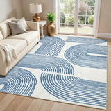 Garvee Abstract Washable Area Rug 10x13 Blue Non Slip Non Shedding Modern Large Throw Carpet for Living Room Bedroom Dining Room Office - Blue