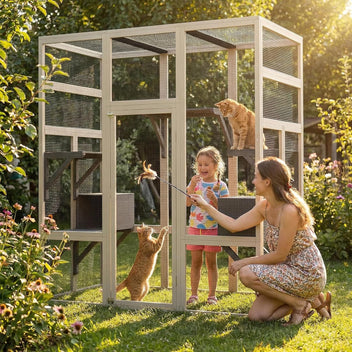 Garvee 70" Large Outdoor Catio Cat Enclosure, Wood Cat Patio with Waterproof UV-Resistant Roof, Cats Shelter with 5 Platforms and 2 Resting Box, and Secure Rust-Proof Wire for Backyard or Patio