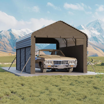 Garvee 10' X 15' Enclosed Metal Carport, Steel Heavy Duty Carport for All-Weather, Permanent Shelter for Cars, Motorcycles, ATV, or Boats, N.W. 660 Lbs