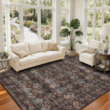 Garvee Washable Floral 10x13 Rugs Vintage Distressed Non Slip Area Rug for Living Room Bedroom Rusty Red - Rusty Red