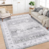 Garvee Large Area Rug 10x13 Washable Ultra Soft Low Pile Office Rug Stain Resistant Modern Floral Gray - Gray