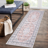 Garvee Oriental Pink 2x6  Runner Washable Kitchen Rug Modern Medallion Rugs for Hallway Laundry Bathroom Boho Entryway Rugs Distressed Bedroom Area Rugs Vintage Office Carpet Non Slip Floor Cover - Pink