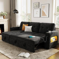 Garvee Modular Sofa with Storage, 84" Sleeper Sofa Bed Sectional Cloud Couch, L-Shaped Corduroy Fabric Couch with USB Charging & Cup Holder for Living Room, Apartment, Office, Black