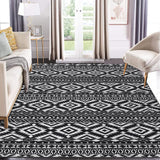 Garvee 9x12 Area Rug Vintage Washable Boho Living Room Low Pile Black Non-Slip Carpet - Black
