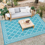 Garvee Outdoor Light Blue 8×10 Waterproof Plastic Straw Rug Moroccan Rug Easy-Cleaning Outdoor Area Rug Carpet Rv Mat Outdoor Patio Camping Rug for Picnic Backyard Deck Balcony Porch - Light Blue