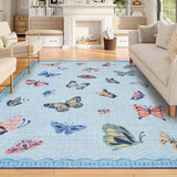 Garvee Area Rug 8x10 Light Blue, No Slip Washable Low-Pile Carpet for Living Room Bedroom Dining Room, Modern Butterfly Pattern - Light Blue