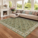 Garvee Large Area Rugs 10x13 Washable Floral Carpet Green Soft Non Slip Low Pile Faux Wool for Bedroom Kitchen Bathroom Laundry - Green/Spring
