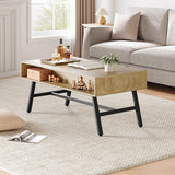 Garvee Coffee Table Industrial Center Table 42" Mid-Century Modern Living Room Table with Drawer Wood Cocktail Table with Storage Rectangle Coffee Table Metal Frame Living Room Easy Assemble