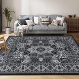 Garvee Area Rugs 5x7 for Living Room, Machine Washable Rugs Floor Carpet for Bedroom, Non-Shedding Vintage Rugs for Indoor High Traffic Areas, Low Pile Non-Slip Rug for Dining Room Office Home Decor - Black