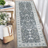 Garvee Washable Runner Rug, 2x6 Non Slip Vintage Hallway Kitchen Runner Rug Distressed Floral Print Oriental Rugs Foldable Thin Rug Retro Accent Rug Runner for Laundry Bathroom Bedroom, Grey - Gray