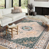 Garvee Area Rug | Rugs for Living Room | Washable – 10x13 Boho Vintage Floral Area Rugs, Soft Faux Lamb Velvet Rug & TPR Non-Slip Backing Carpet for Bedroom,Bathroom, Dining Room, Kitchen, Entryway & Office - Green