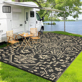 Garvee 9x18 Outdoor Rug Plastic Straw Patio Rug Waterproof UV Resistant Backyard Porch Deck Black Coffee - Black/Coffee