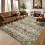 Garvee Persian Brown 9x12 Living Room Area Rug Machine Washable Rug, Non Slip Soft Floor Carpet Vintage Distressed Foldable Rug for Bedroom Low Pile Stain Resistant Carpet for Bedroom Nursery Room - Brown