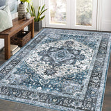Garvee 5x7 Area Rug for Living Room Vintage Washable Rug Soft Medallion Floral Rug Indoor Non Slip Throw Carpet for Living Room Bedroom Boho Non-Shedding Carpet for Home Office Nursery Dorm Blue - Blue