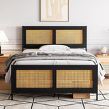 Garvee Full Size Bed Frame with Rattan Headboard and Footboard, Black Rattan Platform Bed Frame, Mattress Foundation, Noise-Free, No Box Spring Needed, Easy Assembly - Black