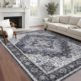 Garvee 8x10 Area Rugs Washable Vintage Distressed Rug Low Pile Ultra Soft Non Slip Carpet for Living Room Bedroom Office Blue - Blue
