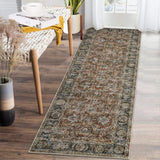 Garvee Washable Rugs 2x6 Runner Rug Non Slip Kitchen Rugs Vintage Area Rug for Bedroom Stain Resistant Bathroom Rugs Entryway Rug Low Pile Small Rug Runner for Hallway Laundry 2'x6' Distressed Red - Red