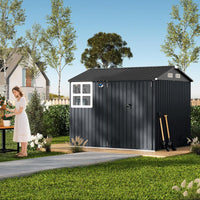 Garvee 6' x 8' Outdoor Storage Shed Metal Building with Lockable Doors & Windows Galvanized Steel Weatherproof Ventilated for Garden Backyard