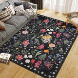 Garvee Colorful Floral Door Rug Ultra Soft Non-Slip Indoor Mat for Entryway Kitchen Bedroom, Multiple Sizes, Neutral Colors - Black