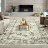 Garvee Washable Rug 8x10 Large Living Room Rug Vintage Distressed Bedroom Indoor Non-Slip Stain Resistant Throw Floor Cover Carpet Traditional Accent Carpet for Home Office Dining Room - Beige Blue
