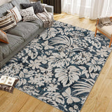 Garvee Area Rug Botanical Floral Leaf Accent Carpet 8x10 ft Blue Non-Slip Stain-Resistant Indoor - Blue