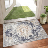 Garvee 2x3 Vintage Washable Area Rug, Oriental Medallion Printed Indoor Rugs, Low Profile Pile Rubber Backing Ideal for Living Room Dining Room Bedroom Office - Black