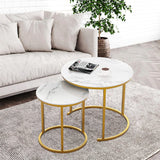 Garvee Modern Round Coffee Table Set of 2 - Faux Marble Top, Metal Frame, Nesting Design, Sturdy & Durable, Easy Assembly, Suitable for Living Room