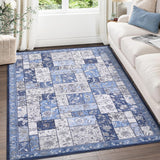 Garvee Washable Rug 6x9 Area Rugs for Living Room Large Boho Rugs Bedroom Kitchen Laundry Room Rugs Soft Vintage Non Slip Indoor Distressed Floor Capert, Blue - Blue
