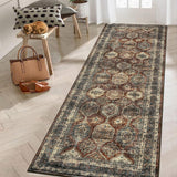 Garvee Persian Brown-Red 2x6 Vintage Washable Runner Rug – Non-Slip Low-Pile Distressed Carpet, Faux Wool Soft Rug for Kitchen, Laundry Room, Entryway - Brown-Red