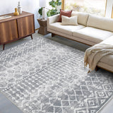 Garvee 9x12 Bohemian Moroccan Rug - Washable, Non-Slip, Polyester, Stain Resistant, Living Room/Bedroom - Gray