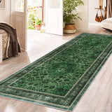 Garvee Washable Area Rug Vintage Foldable Thin Soft Low-Pile Non-Slip Stain Resistant Indoor Outdoor Carpet Green 2x6ft - Green