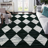 Garvee Washable Rugs Black & White 9x12 Area Rug Geometric Checkered Rugs for Living Room Modern Trellis Rug for Bedroom Large Area Rug Distressed Office Carpet Neutral Soft Nursery Rug - Black & White