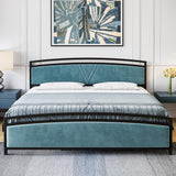Garvee Full Size Button Tufted Platform Bed Frame/Fabric Upholstered Bed Frame with Adjustable Headboard/Wood Slat Support/Mattress Foundation/Blue