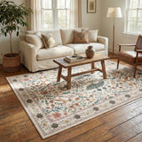 Garvee 9x12 Washable Area Rug, Non-Slip Floral Animal Print Rug with Peacock & Deer, Soft Low Pile Stain-Resistant Carpet for Living Room, Bedroom & Dining Room, Beige - Beige