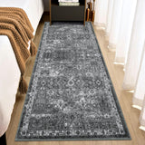 Garvee Vintage Floral 2x6 Runner Rug Dark Grey Boho Washable Non-Slip Thin Faux Wool Carpet for Kitchen Hallway Bedroom - Dark Gray