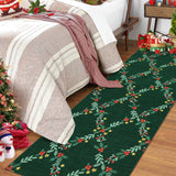 Garvee 2x8 Runner Rug Modern Christmas Wreath Plaid Indoor Floor Cover Green Lightweight Foldable Non Shedding Low Pile Soft Bedroom Carpet - Green