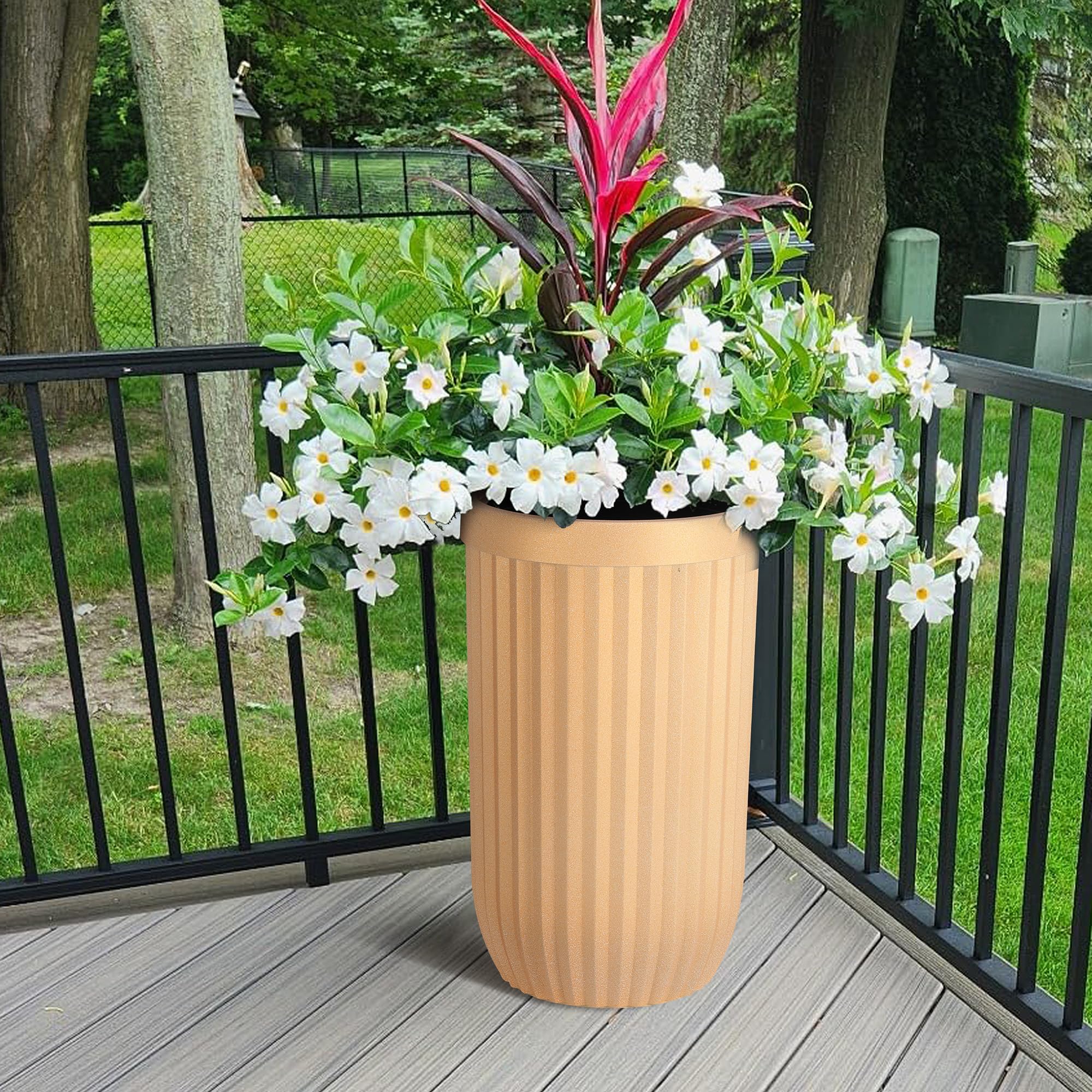 water saver planter pots Garvee 23" Tall Self-Watering Planters Set of 2 with Water Level Monitor & Hidden Wheels