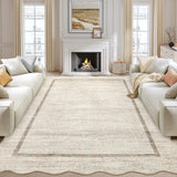 Garvee Scalloped Washable Rug 10x13 Beige Non Slip Low Pile Area Rug for Bedroom Living Room Dining Room - Beige