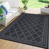 Garvee Outdoor Black Grey 6x9 Waterproof Plastic Straw Rug Moroccan Outdoor Rug Easy-Cleaning Outdoor Area Rug Carpet Rv Mat Outdoor Patio Camping Rug for Picnic Backyard Deck Balcony Porch - Black Gray